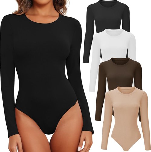 **BALENNZ Women's Long Sleeve Bodysuit - Comfortable Round Neck Top for Fall - Versatile Styles Available**