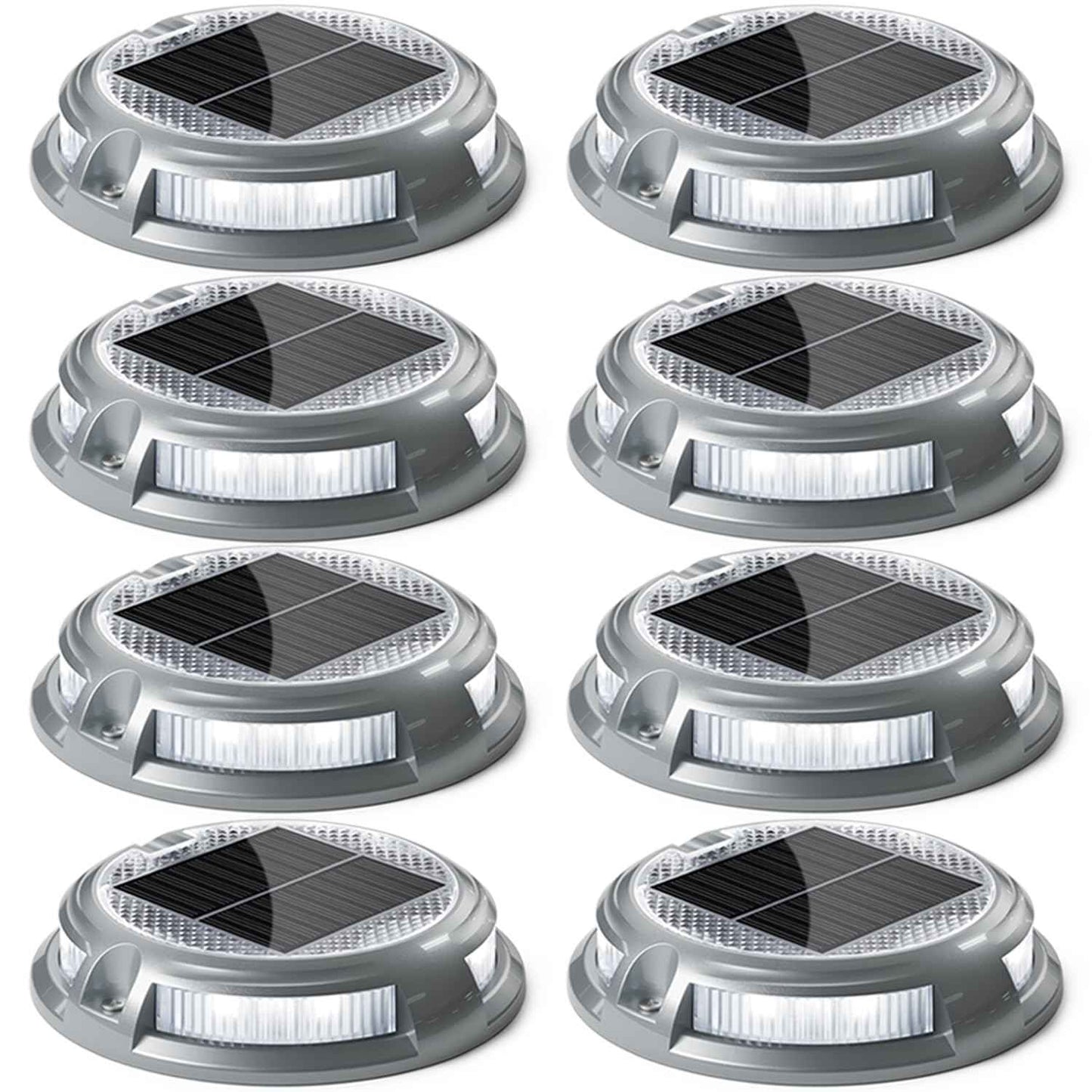 SIEDiNLAR Solar Driveway Lights Outdoor 16 LEDs 9 Modes, Dock Markers Deck Lights Waterproof Warning for Driveway Walkway Step Pathway Ground Yard Garden, RGB (8 Pack)