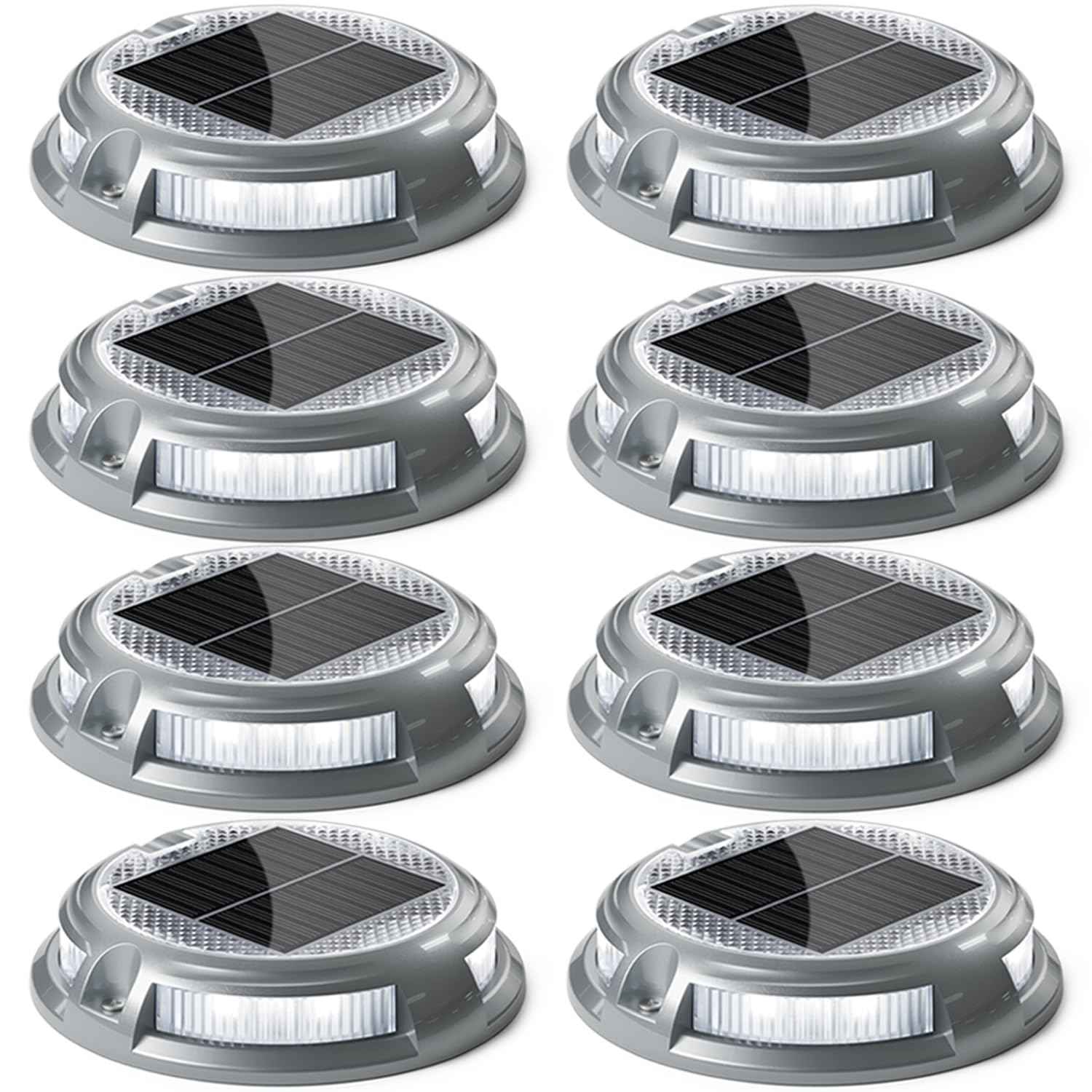 SIEDiNLAR Solar Driveway Lights Outdoor 16 LEDs 9 Modes, Dock Markers Deck Lights Waterproof Warning for Driveway Walkway Step Pathway Ground Yard Garden, RGB (8 Pack)