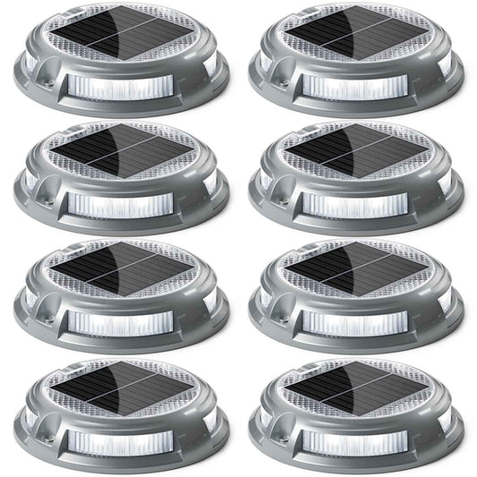 SIEDiNLAR Solar Driveway Lights Outdoor 16 LEDs 9 Modes, Dock Markers Deck Lights Waterproof Warning for Driveway Walkway Step Pathway Ground Yard Garden, RGB (8 Pack)