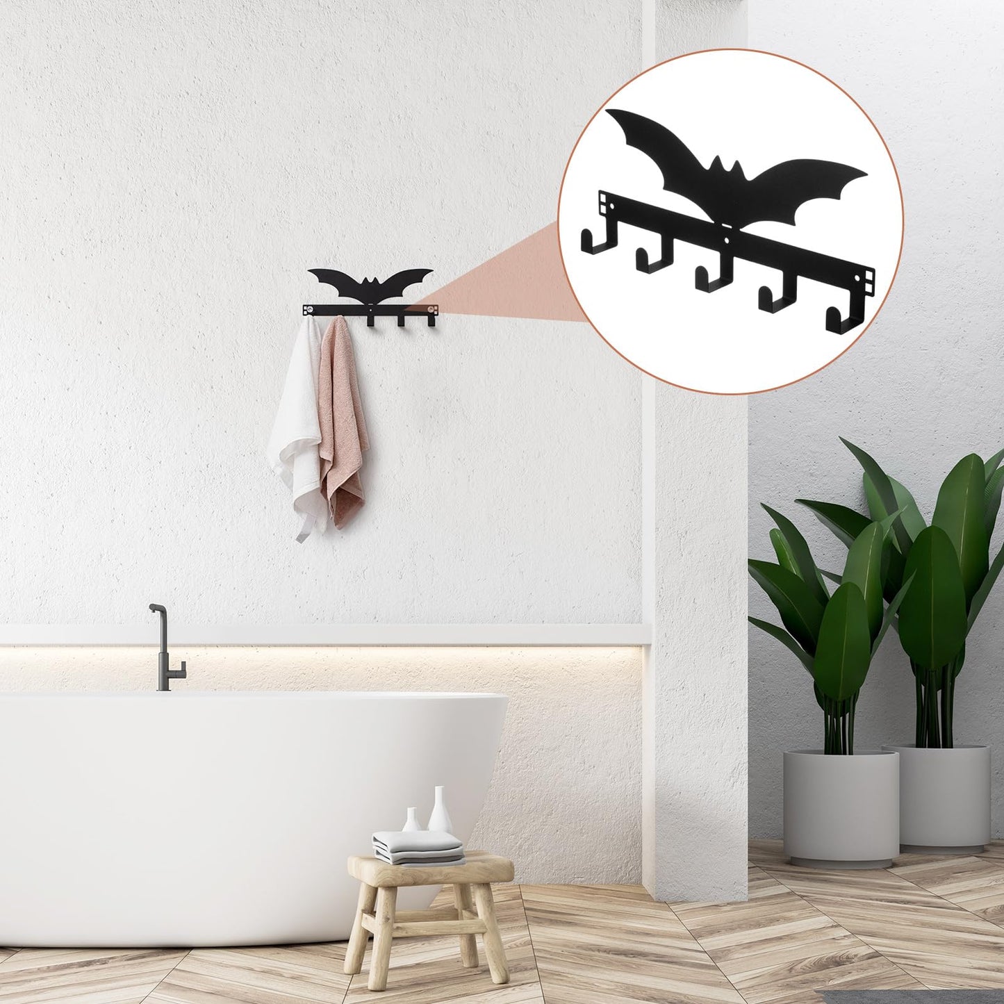 Reallnaive Bat Over The Door Hooks Halloween Gothic Bathroom Decor Hanger Wall Mount Rack Holder for Towel, Hat, Coat, Cloth, Keychain, Bag, Home Organizer