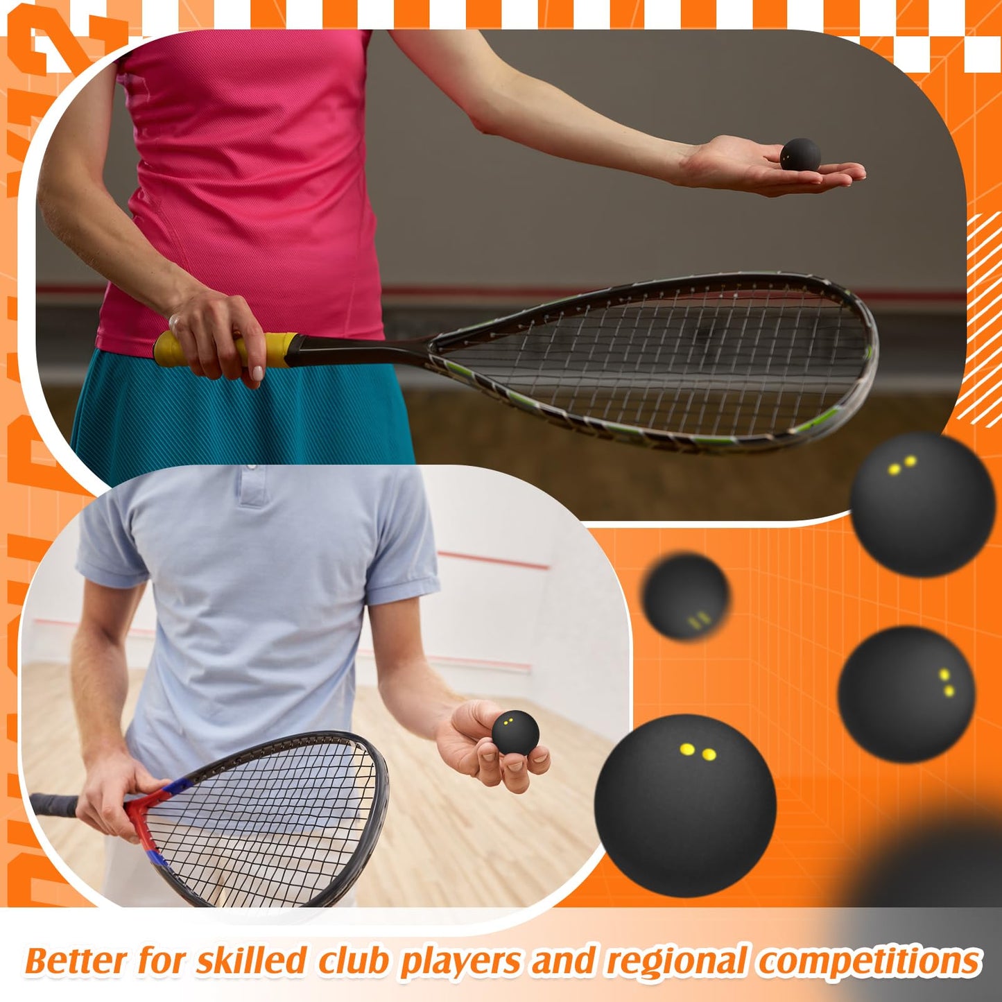WinnerWhy 12 Pcs Squash Ball Professional Squash Ball High Reliability Practical to Use Excellent Performance Rubber for Training Practice and Competition (Black, Yellow,Double Yellow Dot)
