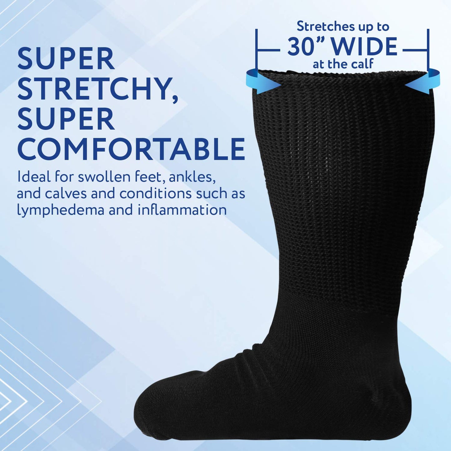 IMPRESA Extra Wide Socks for Men and Women - 2 Pairs Black Ankle Cast Socks - Stretches to 30" - Easy on Casts & Braces - Loose-Fitting Relief for Swollen Feet & Lymphedema