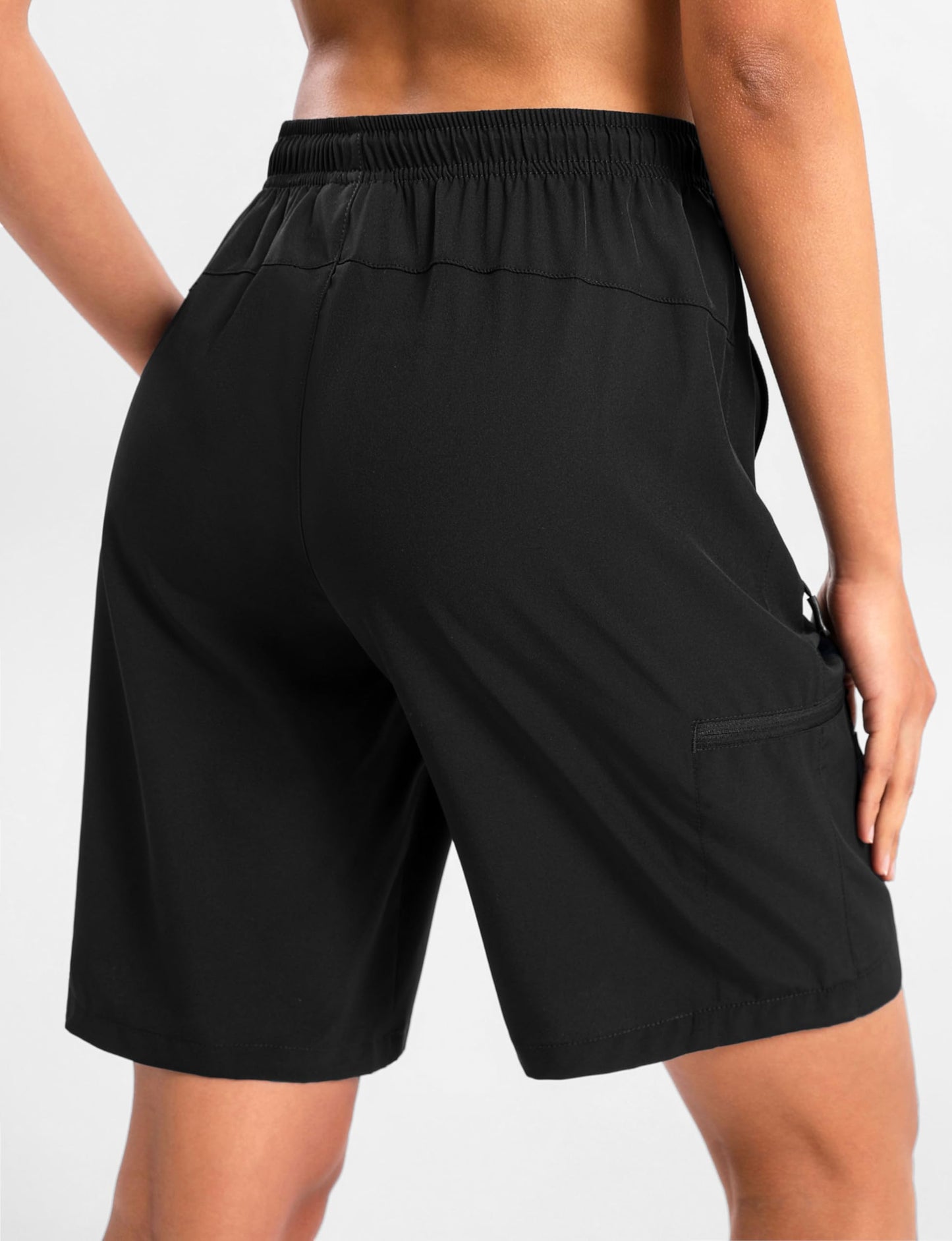 Cyasundent Women's 9" Hiking Cargo Shorts Lightweight Stretch Quick Dry Athletic Golf Summer Bermuda Shorts for Women (Black_L)