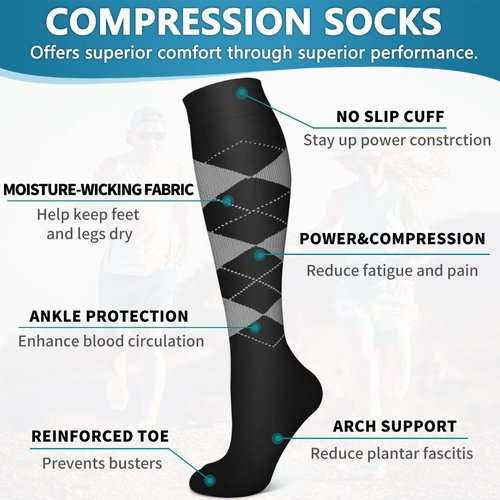 6 Pack Copper Compression Socks for Women and Men Circulation-Best Support for Medical,Running,Nursing,Athletic