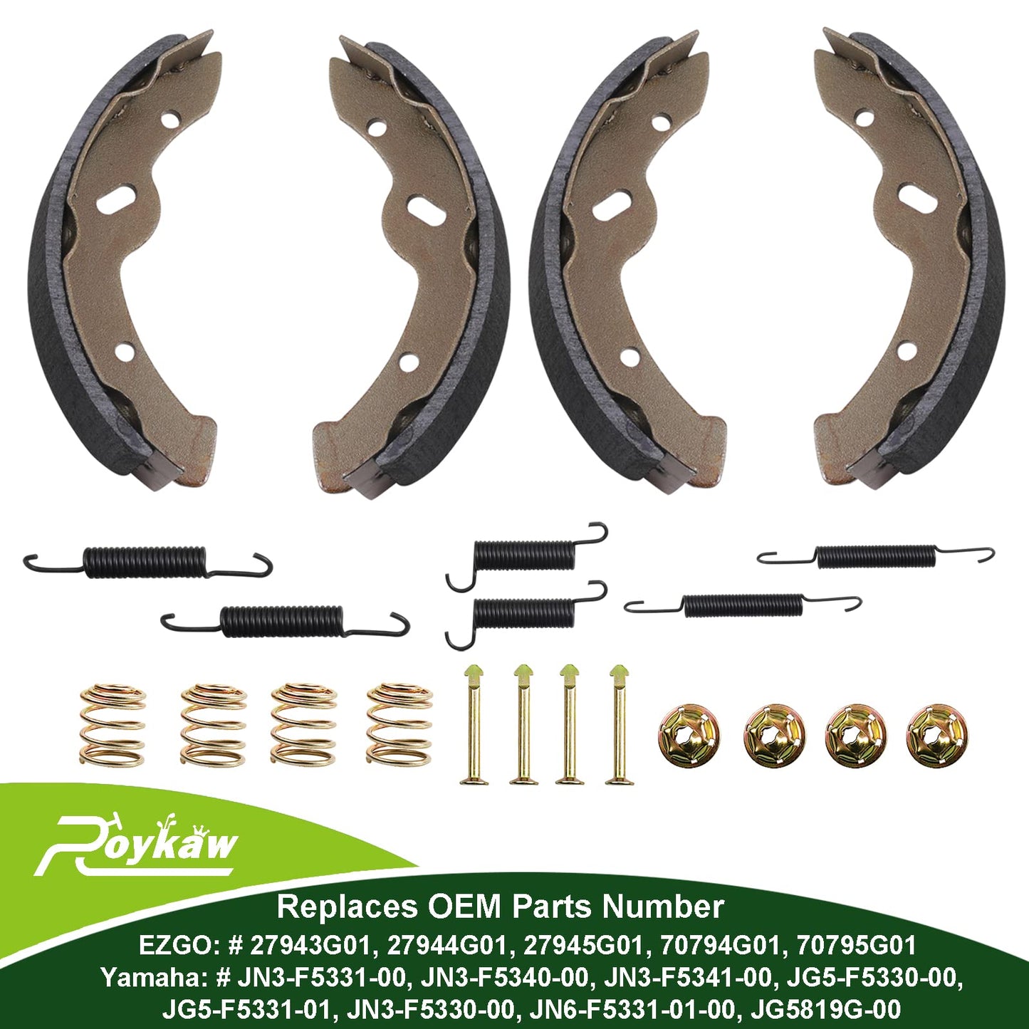 Roykaw Golf Cart Brake Shoes Pads and Springs Kit Compatible with EZGO 1996-Up TXT/ST350/Workhorse and Yamaha 1993-Up G14, G16, G19-G22 Models, Replaces OEM # 27943G01, 70794G01, 70795G01