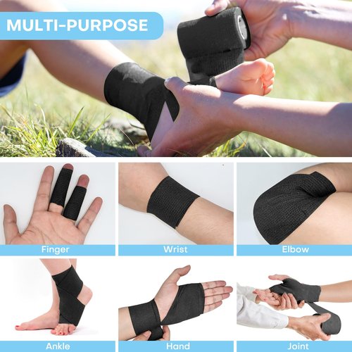 Fenhupe 48 Pack 2” x 5 Yards Self Adhesive Bandage Wrap, Elastic Breathable Cohesive Bandage Wrap Athletic Stretch Tape for Wrist Ankle Sports (Black)