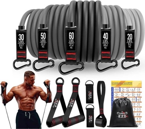 EZD Resistance Bands Set - 200 lbs Heavy Duty Exercise Bands with Handles, Door Anchor & Ankle Straps for Home Workouts