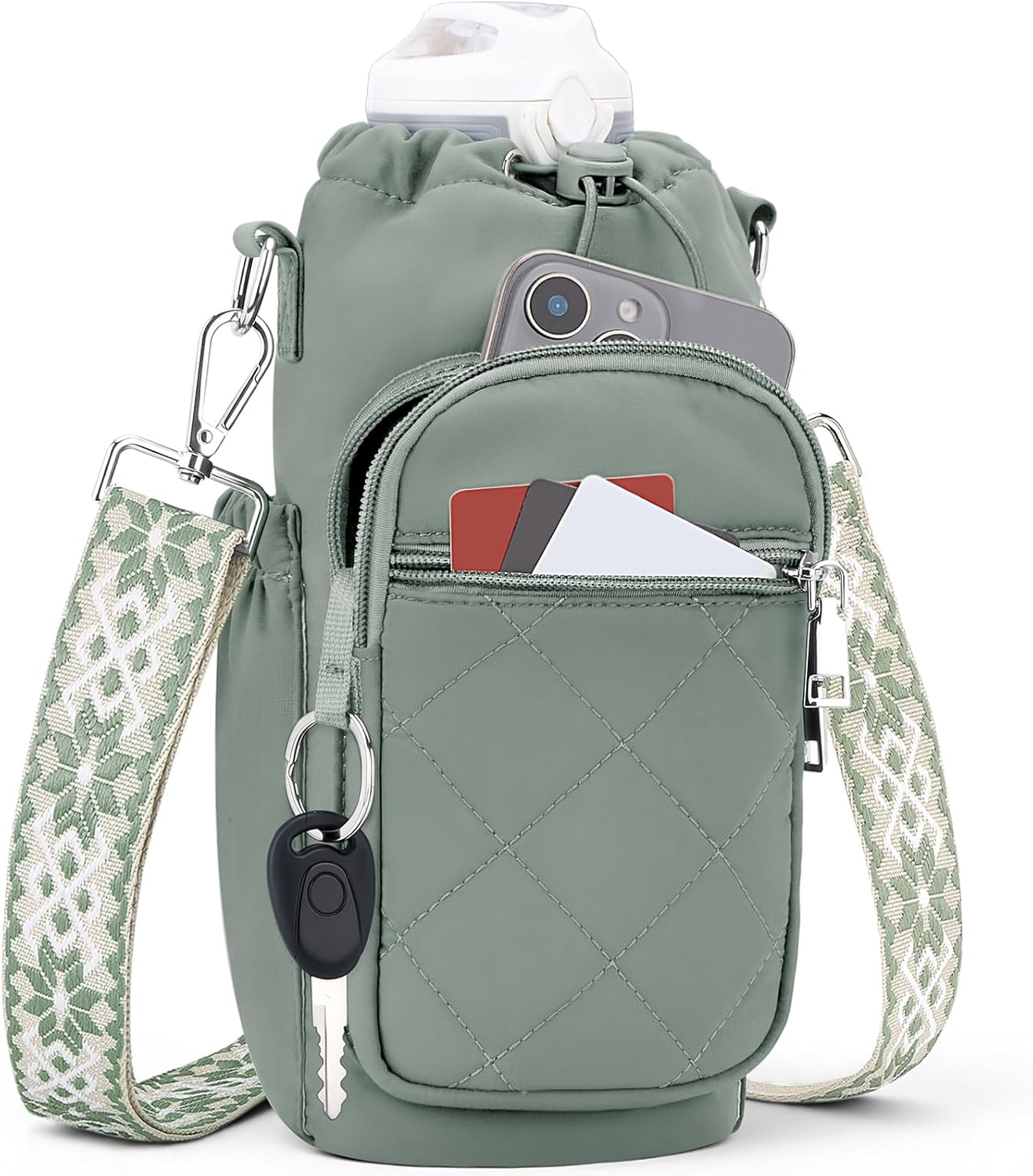 SYTRAH Water Bottle Carrier Bag - 40oz Purse with Strap & Phone Pocket for Hiking & Walking