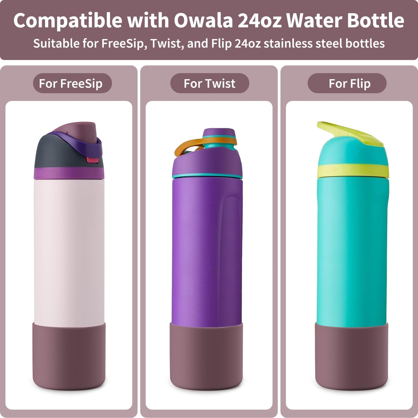 Diumepo Boot for Owala 24 oz, Anti-Slip Protective Sleeve for Owala Twist & FreeSip & Flip Stainless Steel Water Bottle, Silicone Boot Bottom Base for Owala (Reddish Brown)