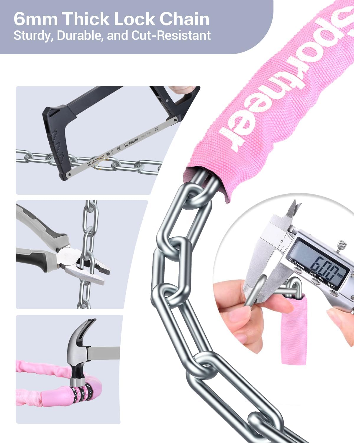 Sportneer Bike Lock - High Security 5-Digit Combination Chain Lock | Keyless, Heavy Duty, 3.2/3.6/4ft Length, 4/6mm Thick