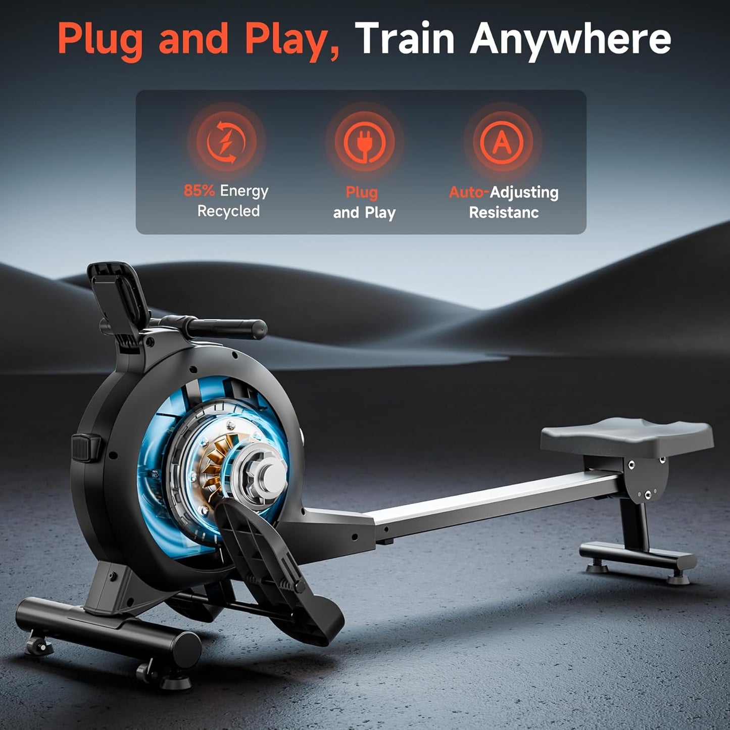 Wenoker Magnetic Rower Machine - App-Supported, 350 LB Capacity, Whisper Quiet with LCD Monitor & Comfortable Seat