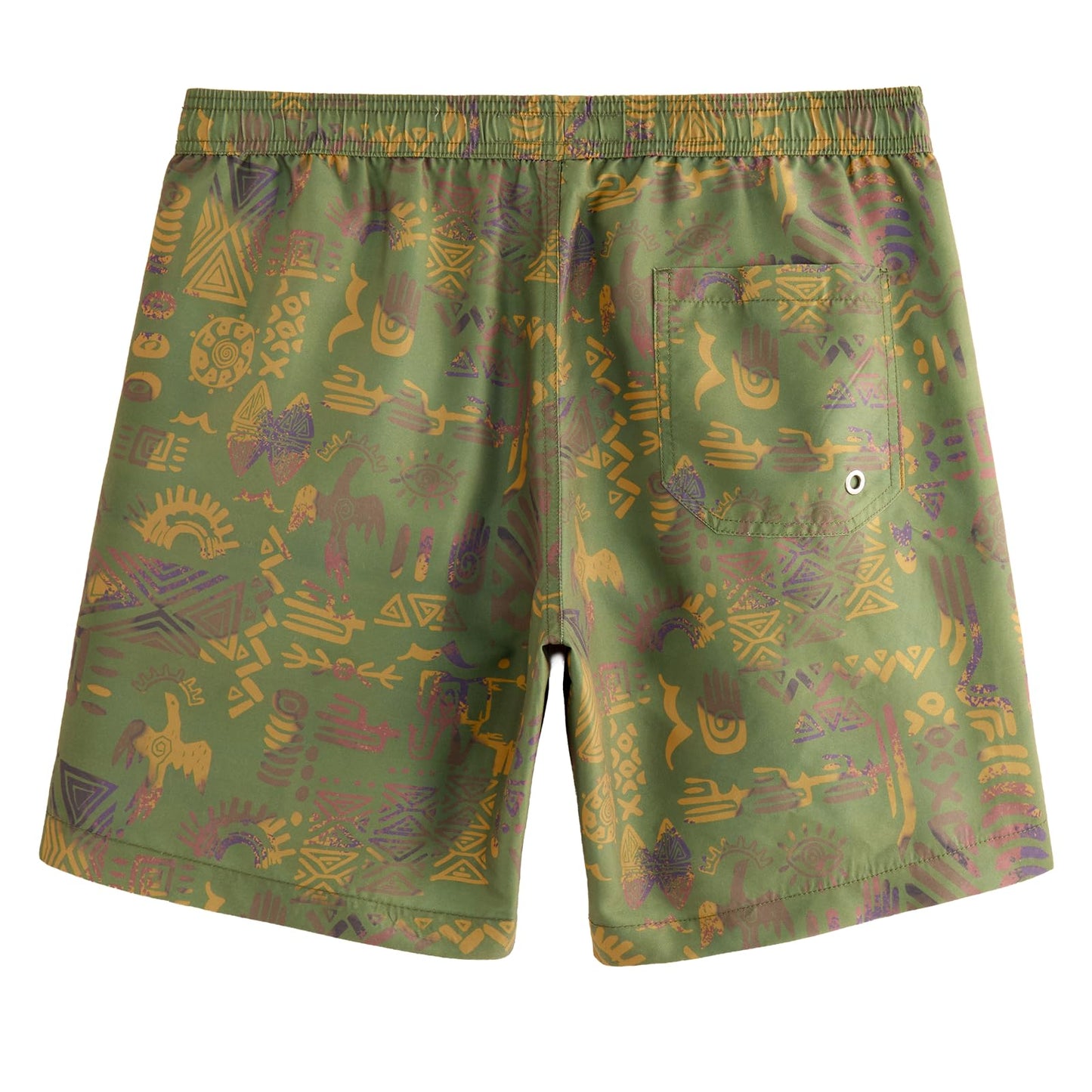 maamgic Mens Swim Trunks Quick Dry Swim Shorts with Mesh Lining Funny Swimwear Bathing Suits 7inch Folk Patterns Green Medium