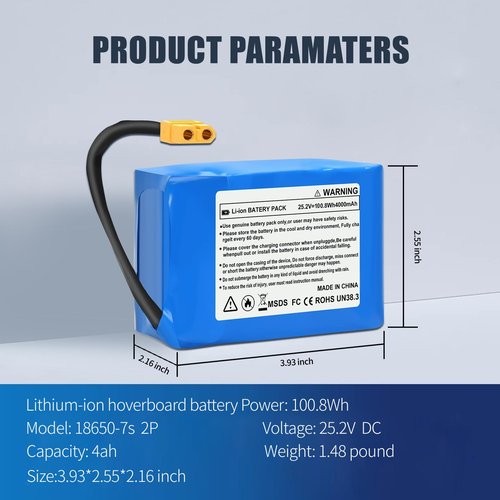 24V 4Ah Rechargeable Li Battery Replacement with Charger, DC5521 Male-Female Connectors & DC Cable - 15A Max Continuous Output for Kids Ride-On Cars, DIY Project & 25.2V Small Devices