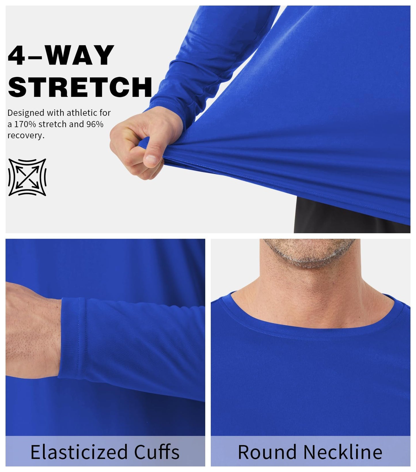 Idtswch Mens Tall Rash Guard UPF 50+ Long Sleeve Sun Shirts Quick Dry UV Protection Tee for Fishing Swimming Hiking Blue