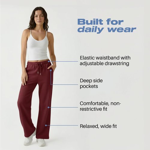 Common Stitch 3 Pack Wide Leg Fleece Lounge Sweatpants for Women — Deep Pockets, Relaxed Fit, Elastic Drawstring Waist