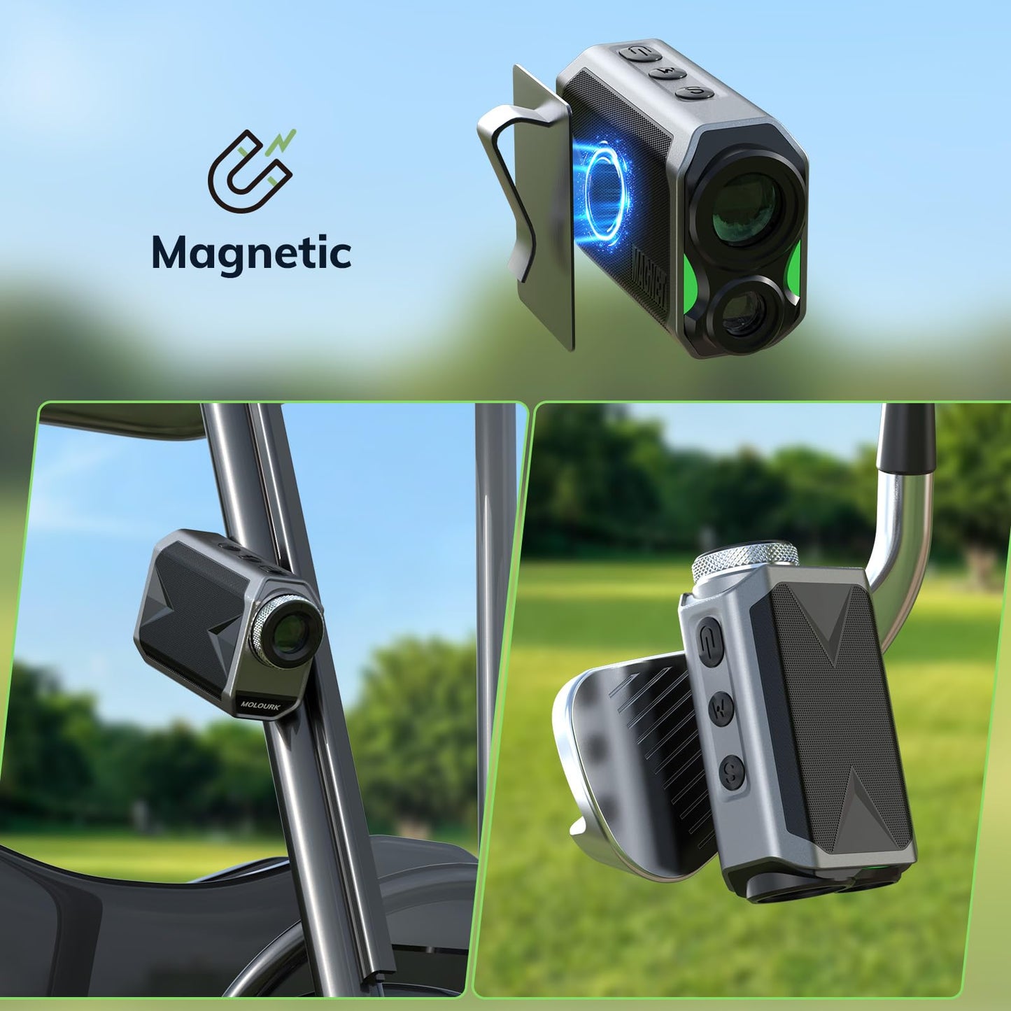 Mini Golf Rangefinder with Slope, Flag Pole Locking, High-Precision, Magnet Stripe, 6X Magnification, 1000 Yards Range Finder, Rechargeable Rangefinders, Golf Tournament Legal, White