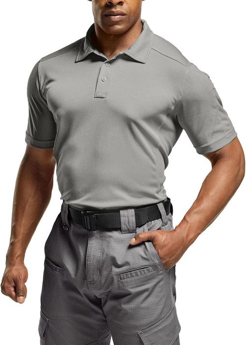 CQR Men's Tactical Polo Shirt - Quick Dry, Lightweight & Breathable | Short Sleeve UPF 50+ Outdoor Golf Shirt