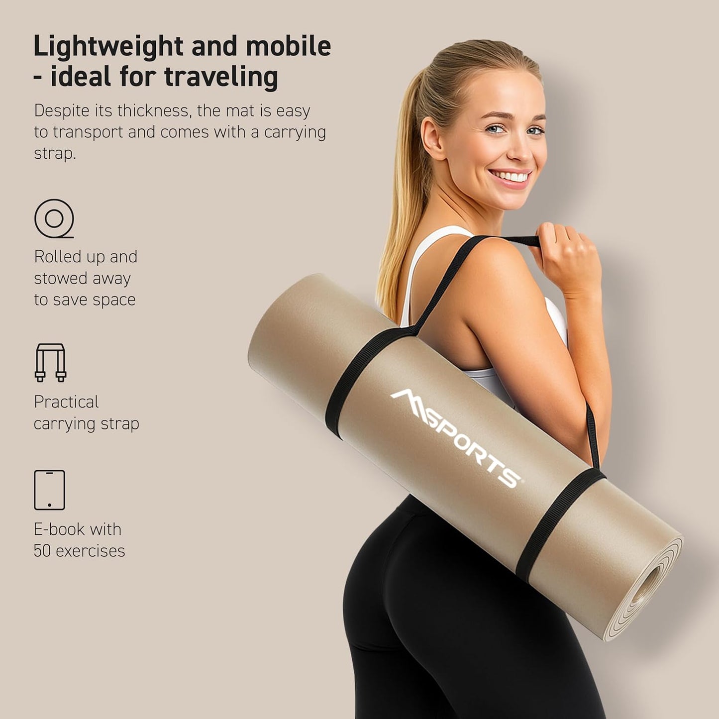 MSPORTS Yoga Mat - Premium Non-Slip Thick Exercise Mat for Home Workouts & Pilates | Cushioned NBR Foam, Includes Strap