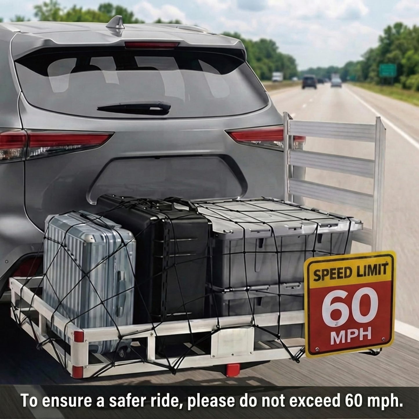 VigorTool Aluminum Hitch Cargo Carrier with 41.5" Folding Ramp, 50" x 29.5" x 8.7" Basket, 500 lb Capacity, Wheelchair & Mobility Scooter Carrier, Anti-Rattle Stabilizer, Steel Support Frame, Fits 2"