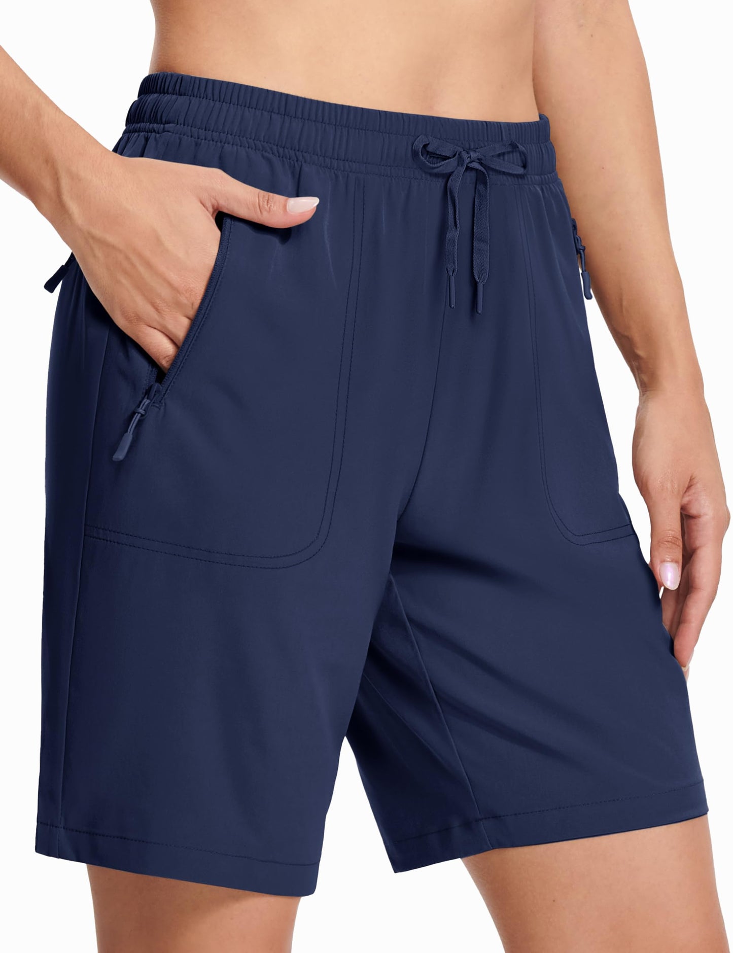 MAGCOMSEN Womens Hiking Shorts 8 Inch Inseam with 3 Pockets Lightweight Quick Dry Golf Jogging Navy Blue M