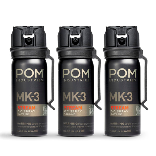 POM MK3 Pepper Spray, Belt Clip Model, Maximum Police Strength OC with UV Marking Dye, Quick Flip Top Safety, 360° Performance At Any Angle, Powerful Accurate Stream, 18 ft Range, 1.8 fl oz, 3 Pack