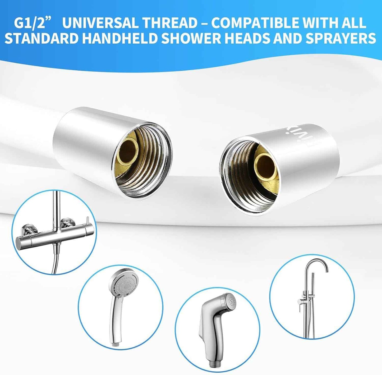 Rivix Shower Hose 79-Inch PVC White Handheld Shower Head Hose - Explosion Proof, Anti-Tangle Flexible Hose for Bathing, Pet Cleaning, and Toilet Cleaning rv shower head with hose