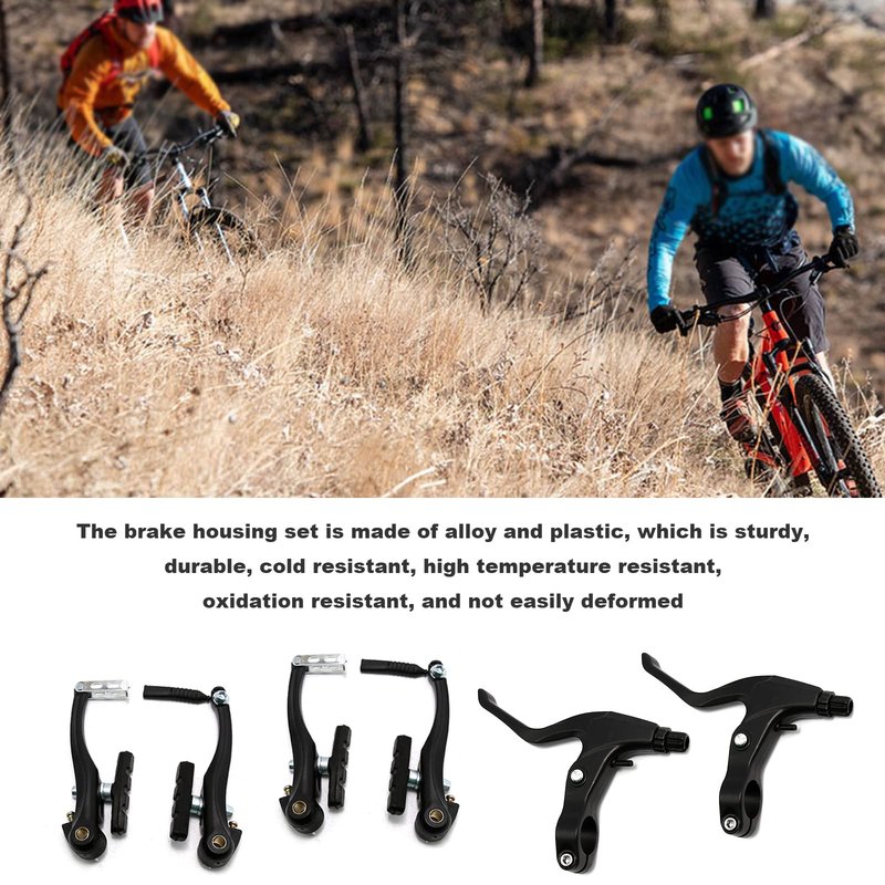 UOIENRT Complete Bike Brake Set Includes Callipers Levers Cables Black, Bicycle Front and Rear Brake Cable, Aluminum Alloy Brake Handlebars and V Bike Brake Kit
