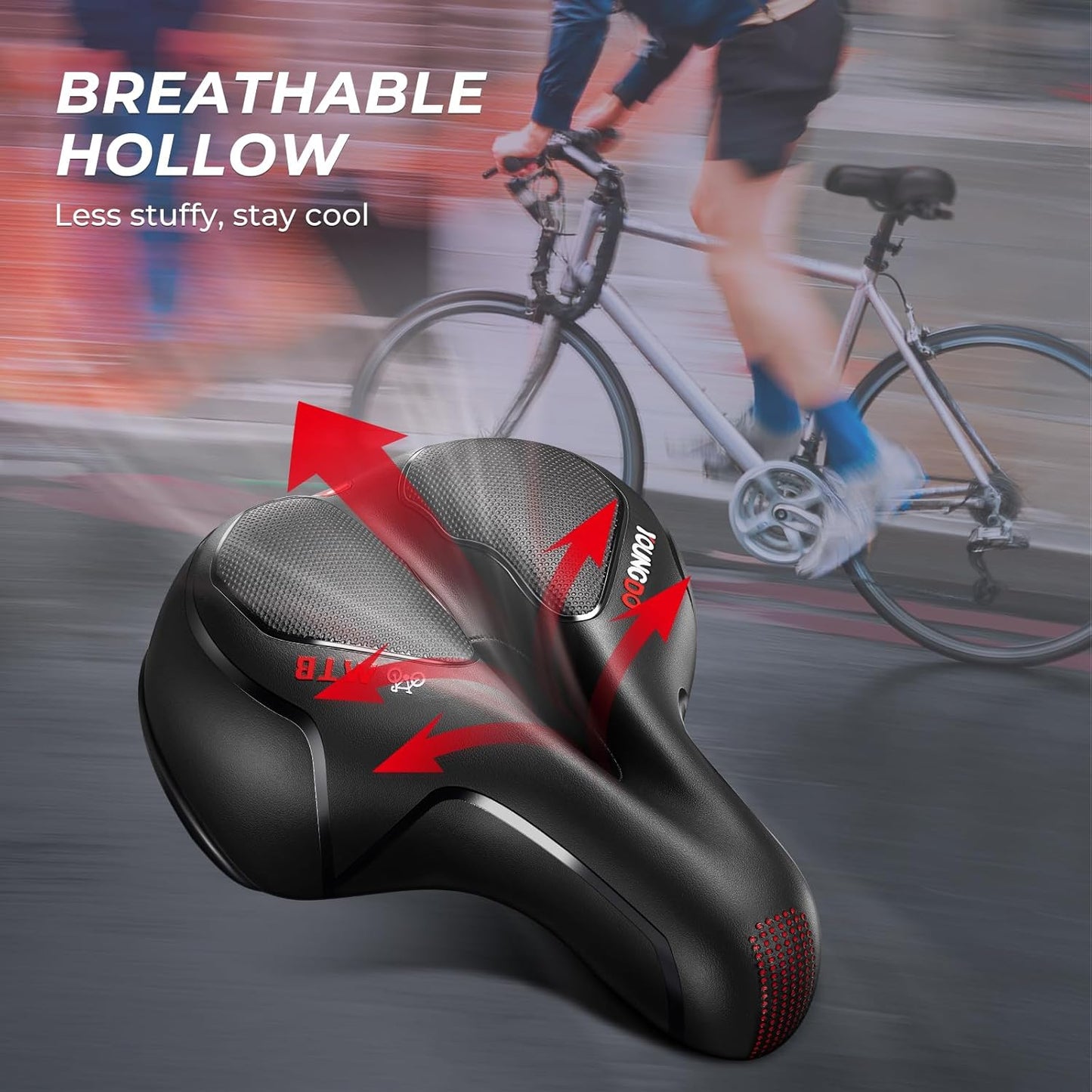YOUNGDO Bike Seat - Comfortable Wide Gel Saddle for Road & Mountain Bikes | Breathable Design