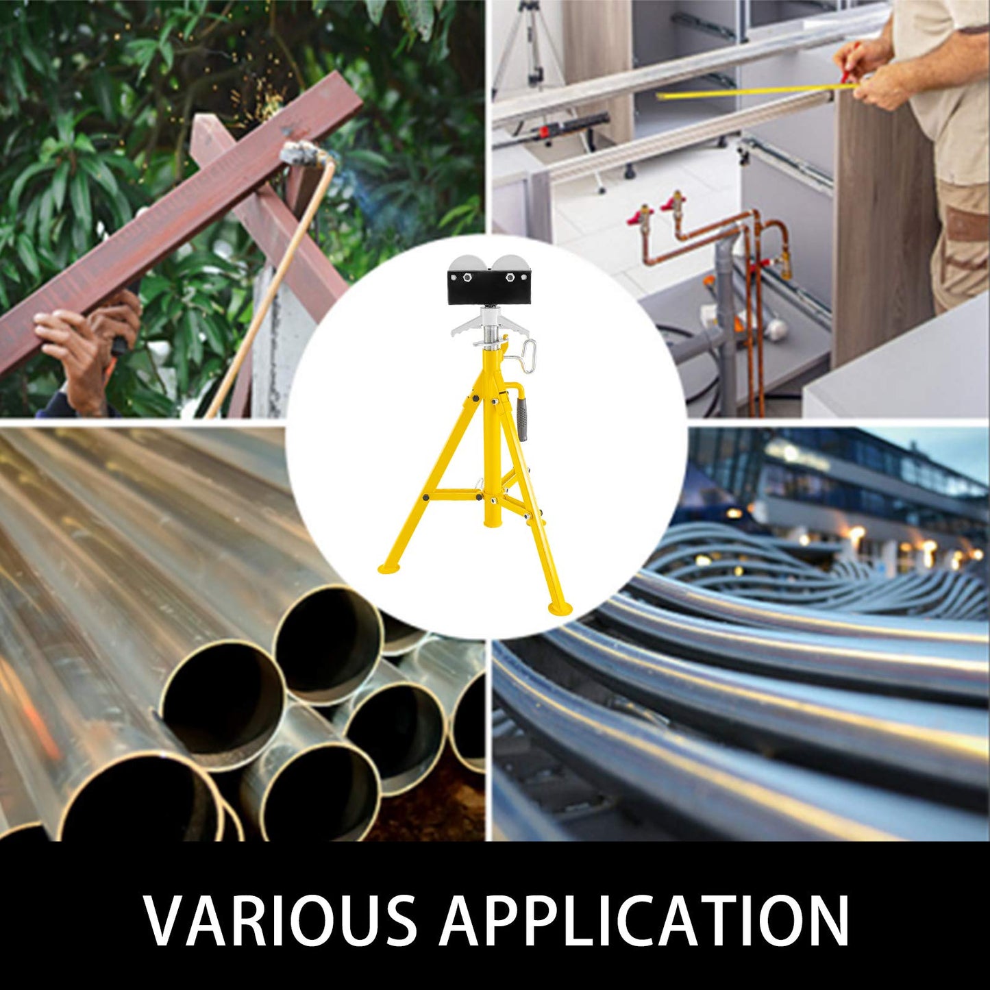 Vevor 0.5-12 inch Adjustable Height 32"-55" 2500Lb Capacity Portable High Pipe Stand with Roller Head Fold A Trailer Jacks : Industrial & Scientific