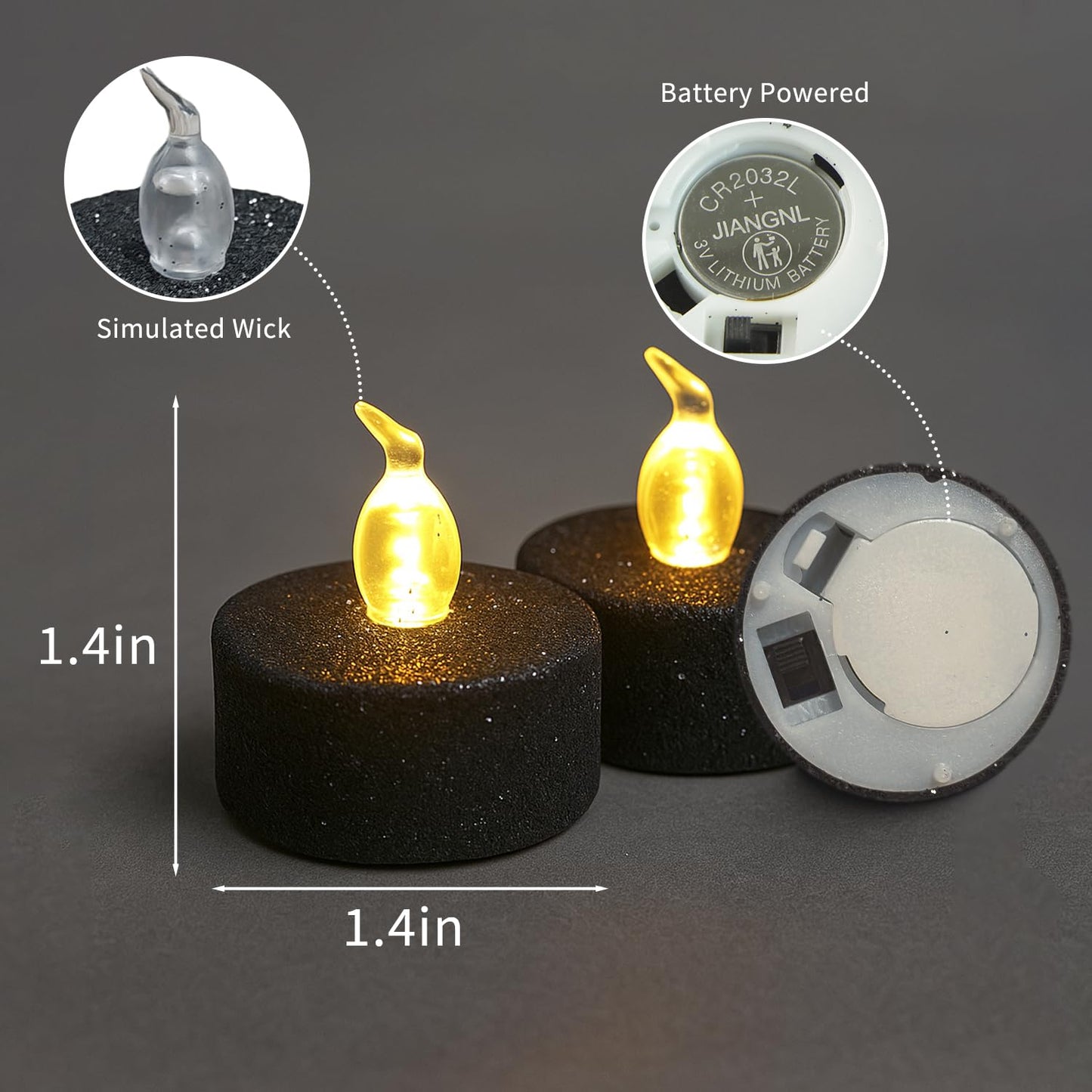 Aulaygo 12PCS Glitter Black Tea Lights with Timer,Sparkly Tealights Candles Battery Operated for Gothic Wedding Home Decoration Halloween Party