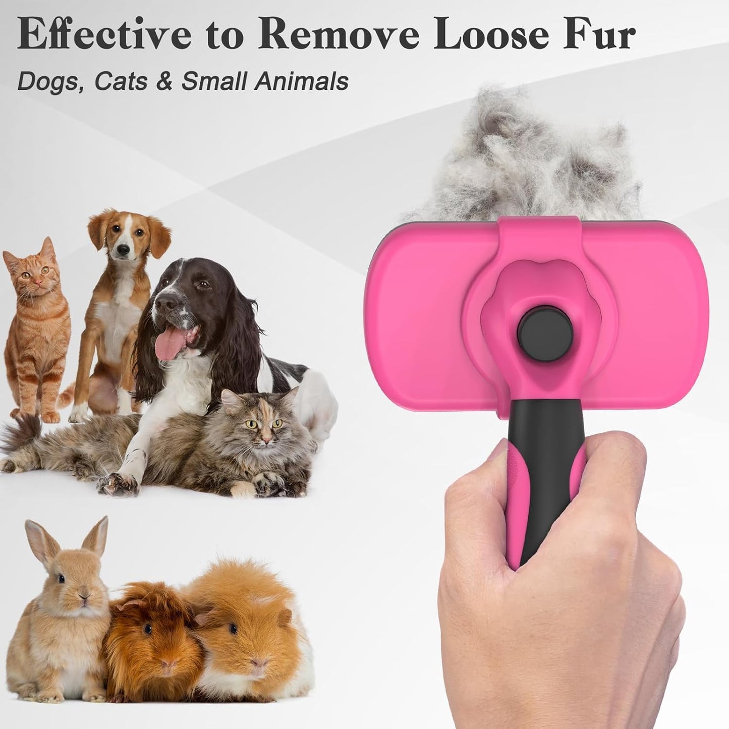 Swihauk Self-Cleaning Slicker Brush for Dogs & Cats - Gentle Grooming & Deshedding Tool, Pink