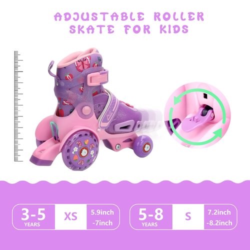 LKD Adjustable Kids Roller Skates for Boys Girls,Beginner Quad Skates,Indoor Outdoor Sports for Ages 3-5 5-8