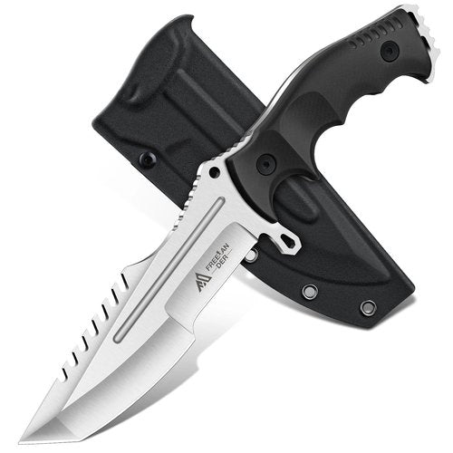 Freelander Outdoor Fixed Blade Knife with Kydex Sheath, Bushcraft Knife Full Tang D2 Steel with Ergonomic Handle, Camping Survival Knives for Men