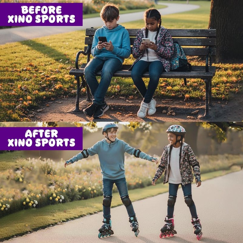 XINO SPORTS Adjustable Inline Skates for Boys and Girls - Pro Quality - Beginner Friendly with Illuminating LED Light-Up Wheels, for Indoor and Outdoor Skating (Blue, Large 5-8)