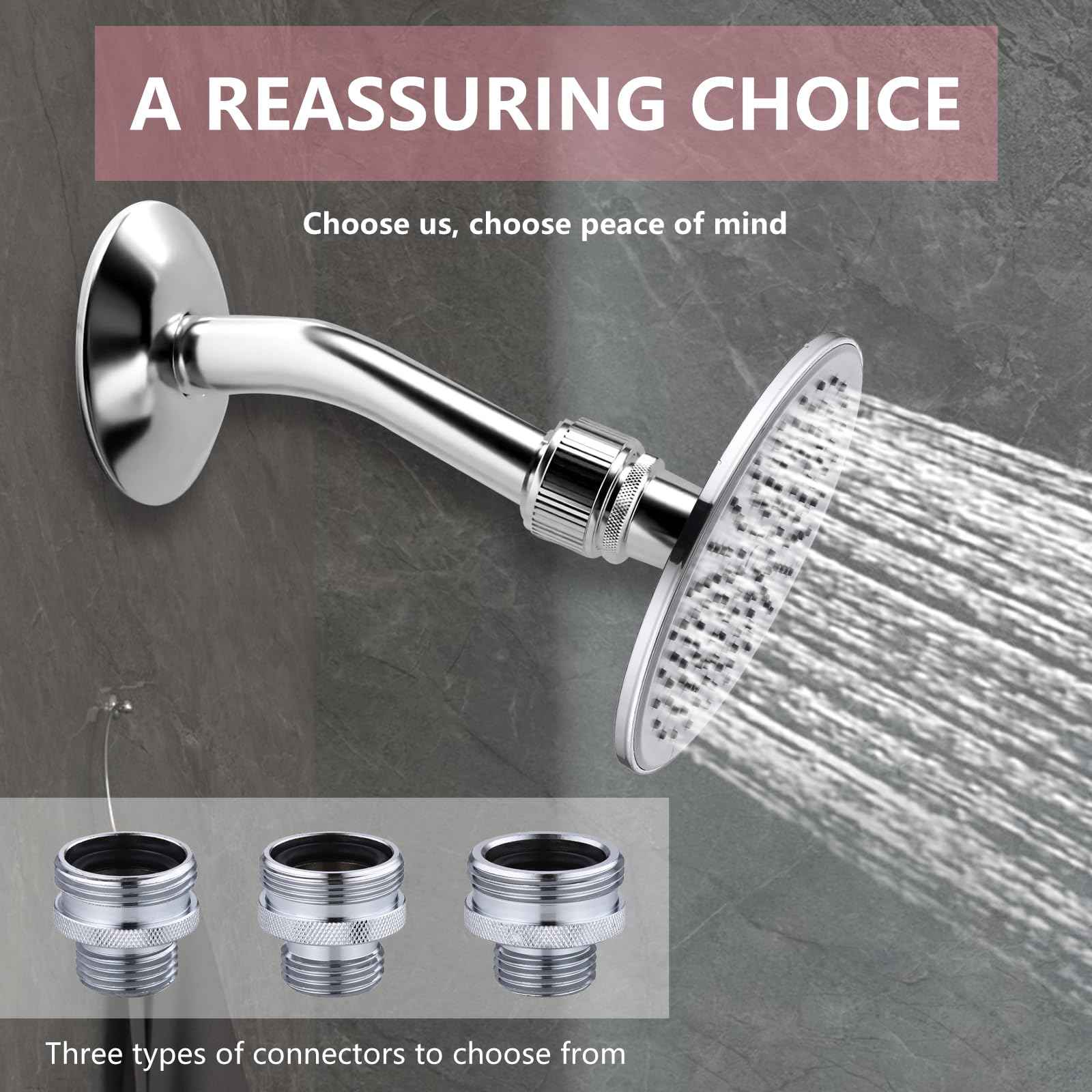 The LUOFANT ball-end shower arm adapter converts the old shower head to a 1/2-inch standard shower head thread. Three models are provided, but they are not universal.