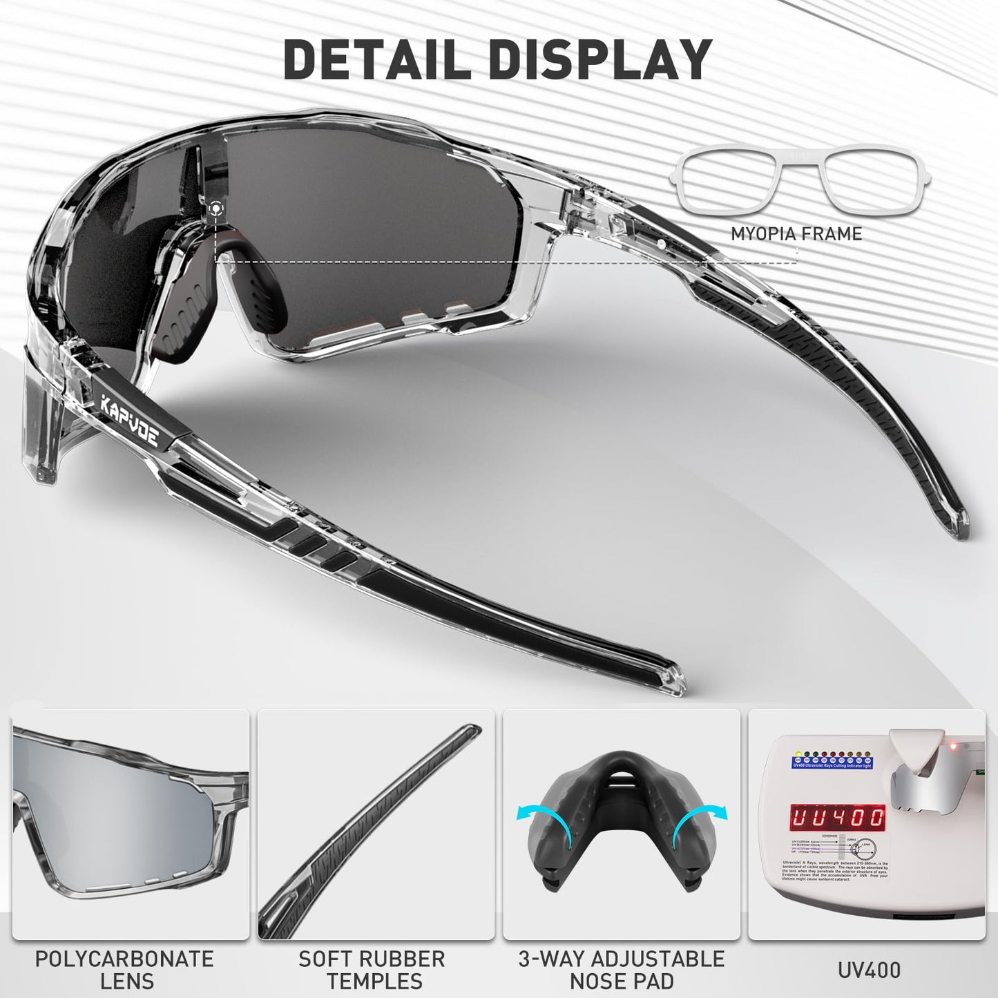 KAPVOE Polarized Cycling Glasses for Men Women Mountain Bike Sunglasses MTB Glasses TR90 Sport Sunglasses UV400 Protection Biking Bicycle Riding Running Triathlon Baseball Golf Cycle Goggles Silver