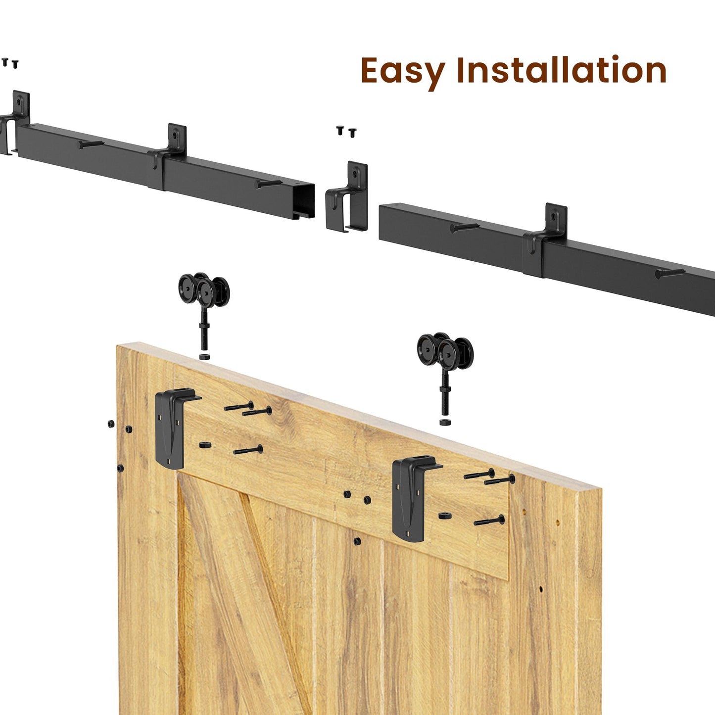 SMARTSTANDARD 6FT Box Rail Hardware - Exterior Barn Door Hardware Kit,Sliding Barn Door Hardware,Heavy Duty Wall Mount Kit,Fit Indoor and Exterior Door,Easy to Install(Widest to 36" Wide Door)