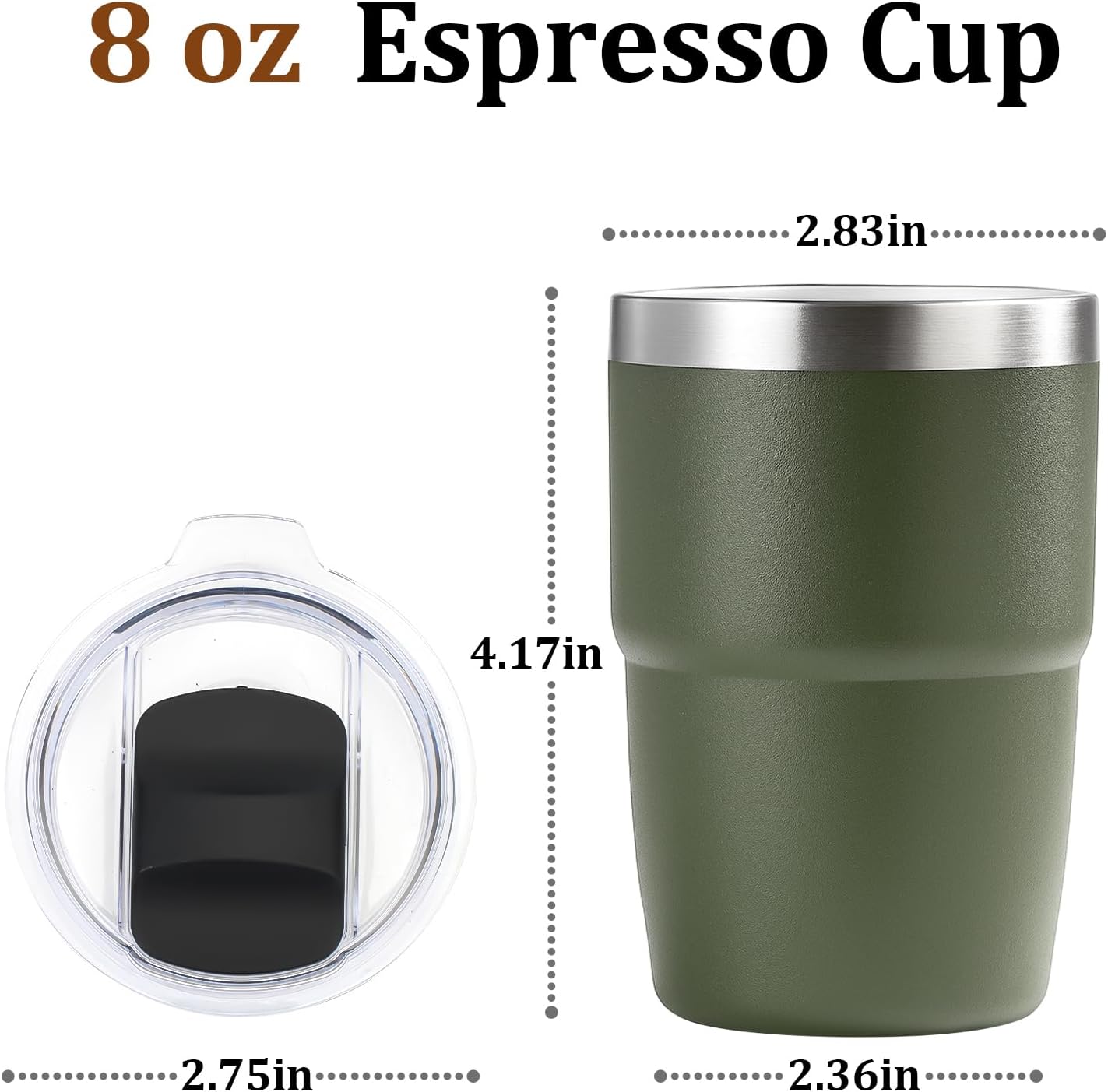 Zenbo Stackable Espresso Cups - 8 oz Ceramic-Lined Stainless Steel Tumblers | Double-Wall Insulated, Dishwasher Safe (Sage Green - 2 Pack)