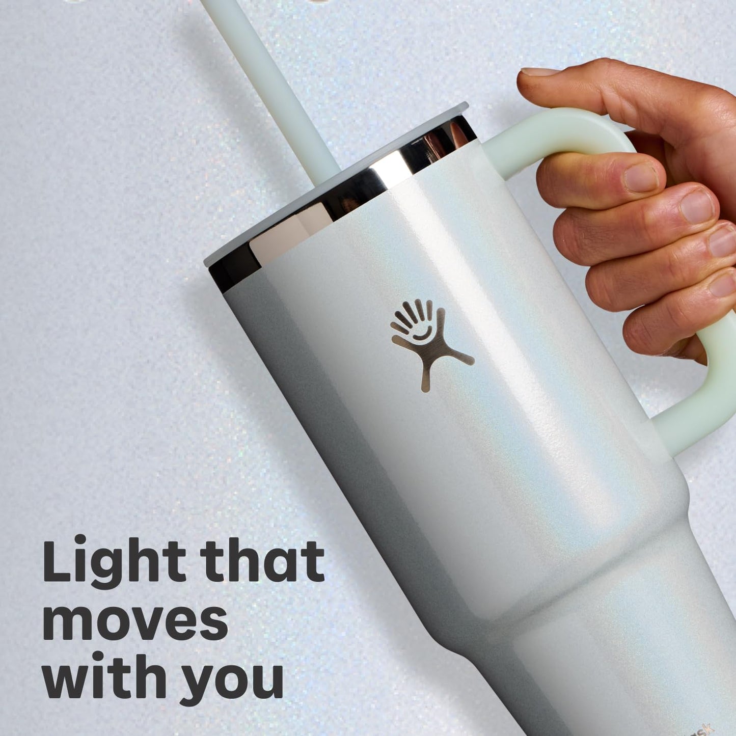 Hydro Flask Travel Tumbler with Handle, Lid and Straw - Insulated Stainless Steel in 24 Oz Glimmer Cream