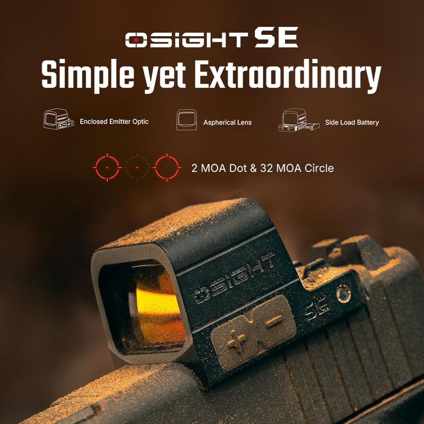 OSIGHT SE Enclosed Micro Reflex Sight - Compact 2 MOA Dot & 32 MOA Circle Reticle for RMSc/K Footprint