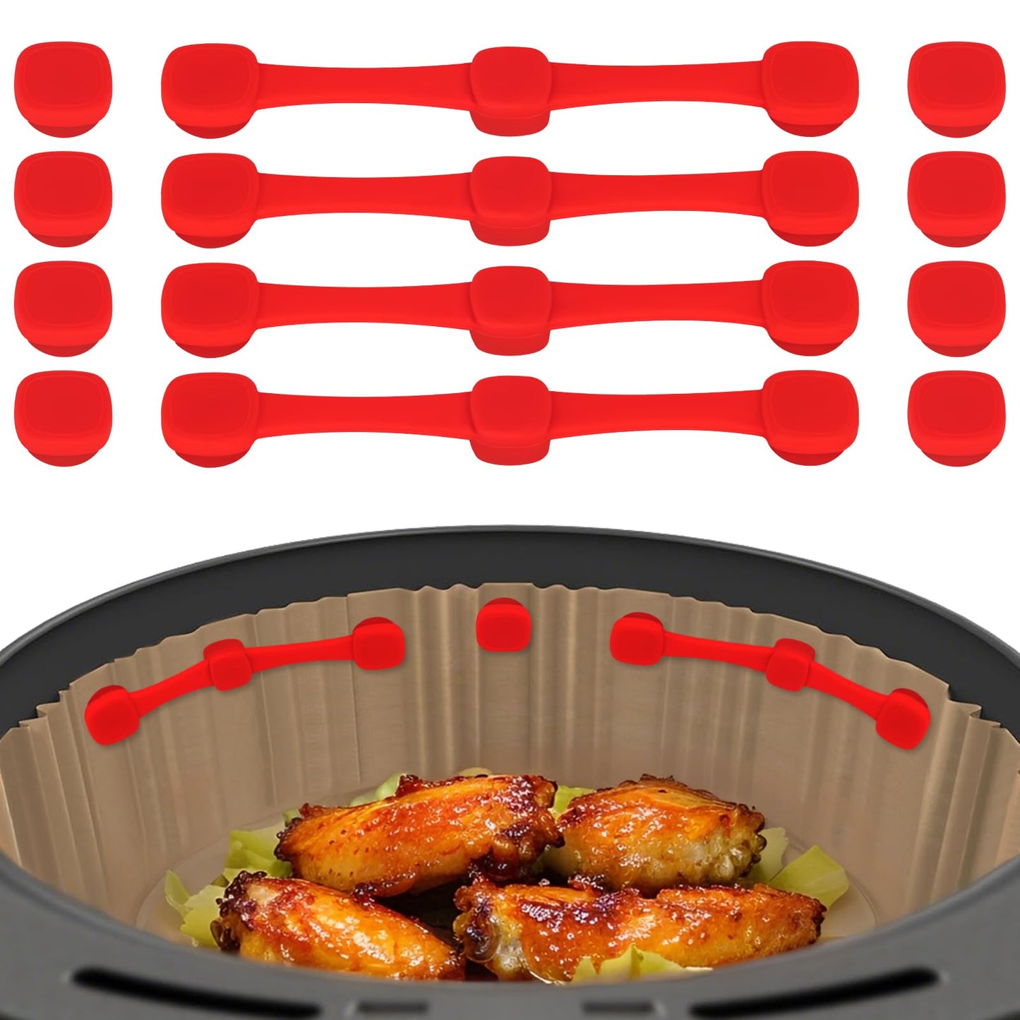 Air Fryer Magnets for Parchment Paper, Upgraded Powerful Magnetic Silicone Buckle for Holding Down Parchment Paper Liners, Lock Disposable Liners Safely and Prevent Paper to Burn