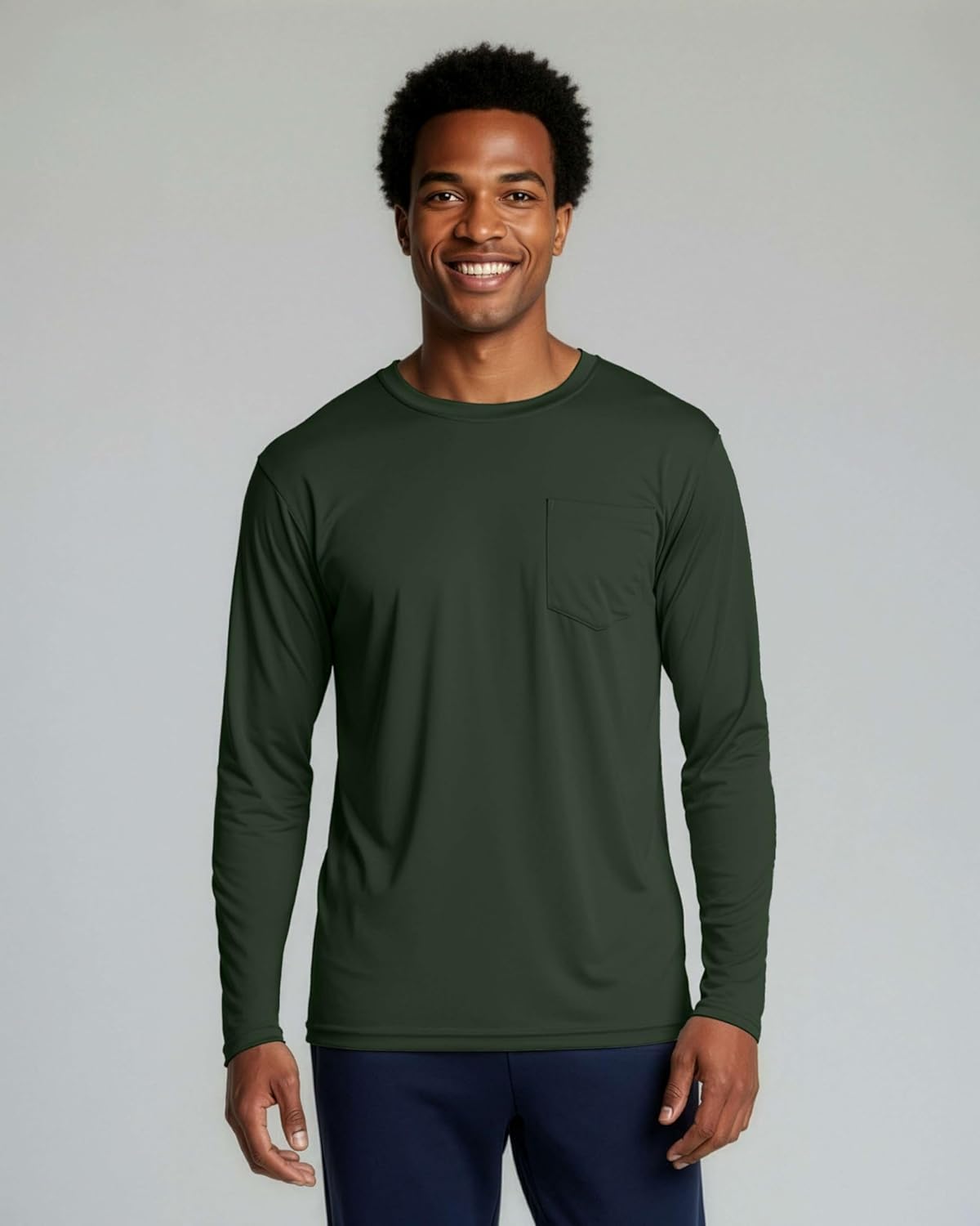 Real Essentials Men's Dry-Fit Long Sleeve Crew T-Shirt - 4 Pack | UPF 50, Active & Comfortable (S-5XLT)