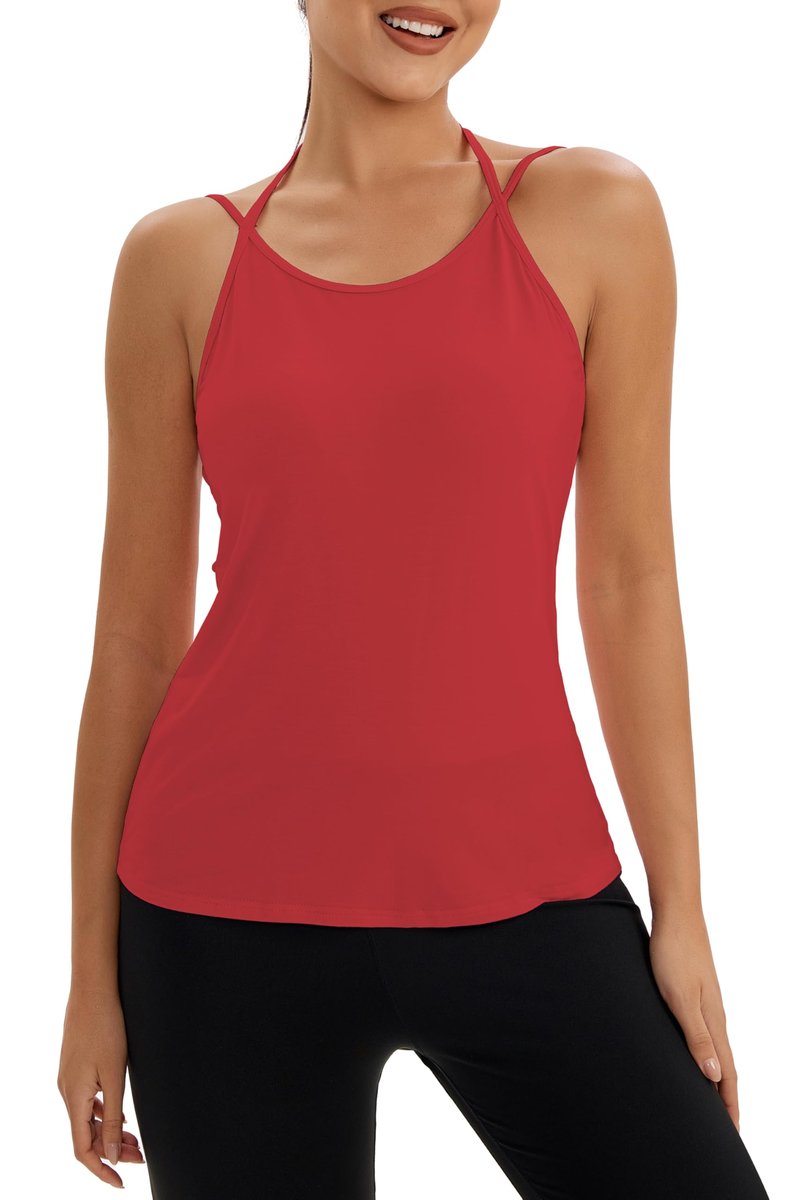 Bestisun Backless Athletic Yoga Tops Women Activewear Dance Shirts Open Back Sports Running Clothes for Women Red S