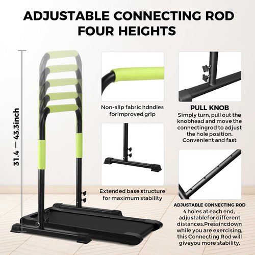 Walking Pad Handle Bar Only,31.4"-43.4" Adjustable Handrail Height - Universal Safety Handrail for 24.4" Wide Treadmills, Stable Support for Home Office Walking Pad, Gym Use,Tool-Free Assembly(Green)