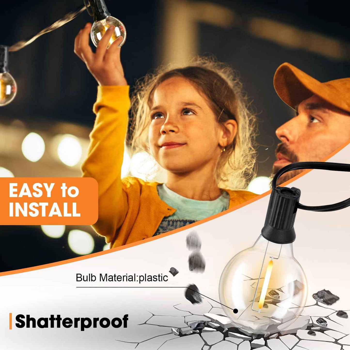 GvvooHome 25 Pack Dimmable G40 Led Replacement Light Bulbs, E12 Screw Base Waterproof LED Globe Bulbs Light for Indoor Outdoor String Lights, Patio Cafe Décor, Not Solar