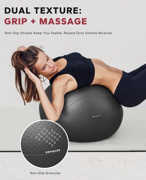 HAPBEAR Exercise Ball - Anti-Burst, Slip-Resistant Yoga & Pilates Ball | Core Training & Posture Improvement, 22''/26''/30'' Sizes, Includes Quick Pump & 3 Resistance Bands