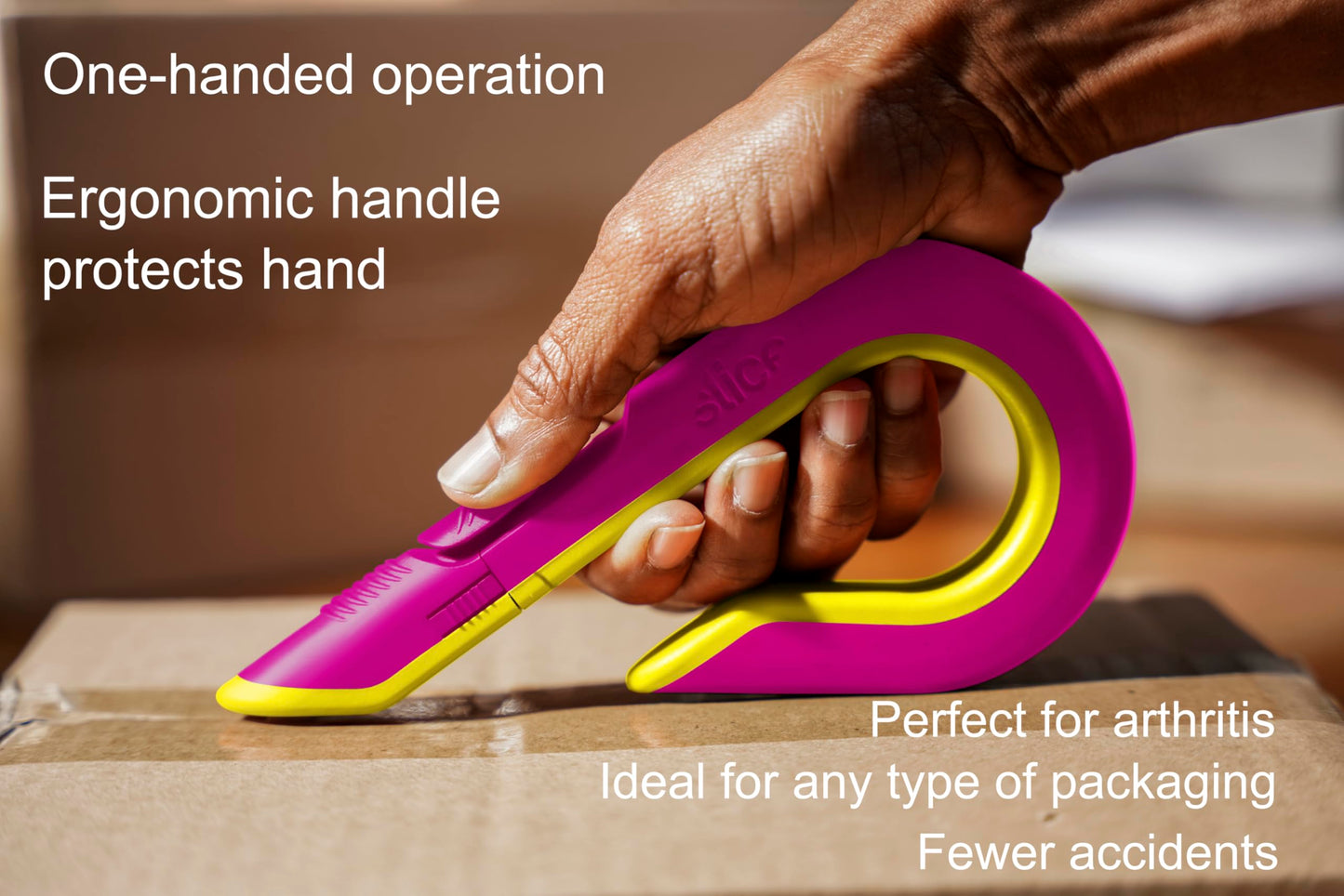 Slice Box Cutter, Heavy Duty Utility Knife, Safe Ceramic Blade Lasting 11x Longer than Metal, Fuchsia, 1 Pack