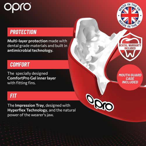 OPRO Instant Custom-Fit Mouth Guard, Dentist-Level Comfort, Protection & Fit - Moldable Mouthguard for Football, Boxing, Rugby, MMA, BJJ, UFC Mouth Piece- Includes Mouth Guard Case (Black Jaws, Adult)