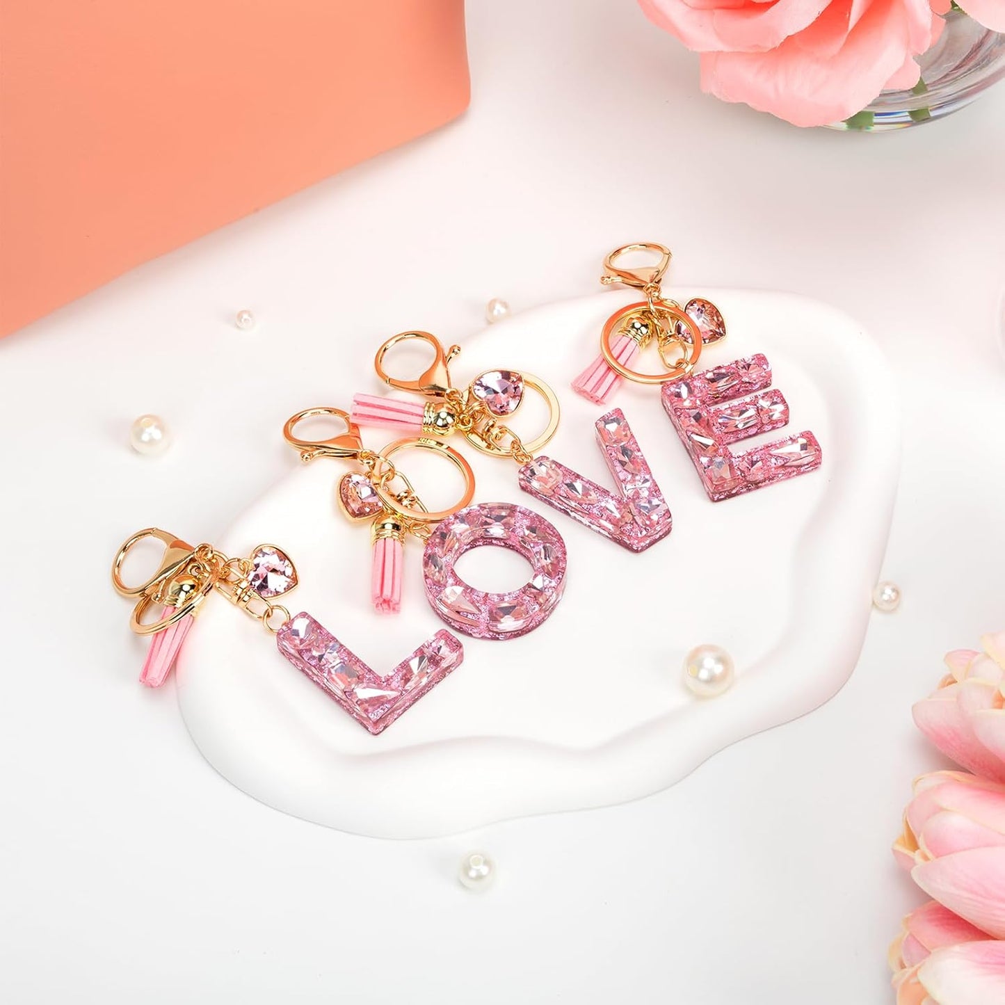 Skiennix Initial Keychain Letter Bag Charms - Cute Purse Accessories with Artificial Diamonds for Women